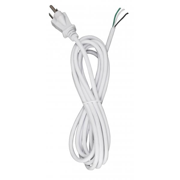 10 Foot 18/3 SVT 105C Heavy Duty Cord Set - White Finish - 100 Carton - 3 Prong Molded Plug - Stripped And Slit - 1/4" Diameter