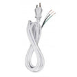8 Foot 18/3 SVT 105C Heavy Duty Cord Set - White Finish - 100 Carton - 3 Prong Molded Plug - Stripped And Slit - 1/4" Diameter