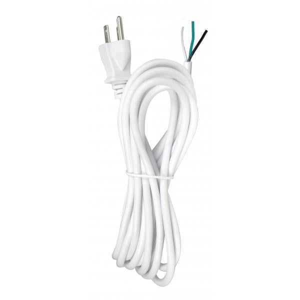 15 Foot 18/3 SVT 105C Heavy Duty Cord Set - White Finish - 50 Carton - 3 Prong Molded Plug - Stripped And Slit - 1/4" Diameter