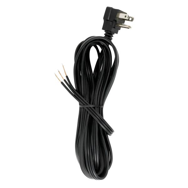 10 Foot 18/3 SPT-2 105C Flat Plug Cord Set - Black Finish - No Hank - 100 Carton - Molded Plug - Tinned Tips 3/4" Strip With 3" Slit