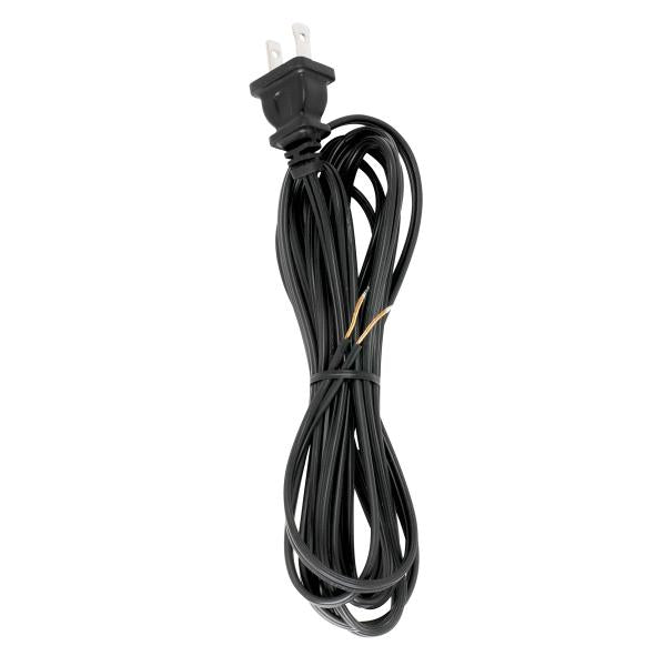 10 Foot 18/2 SPT-1 105C Cord Set - Black Finish - 48" Hank - 150 Carton - Molded Polarized Plug - Tinned Tips 3/4" Strip With 2" Slit