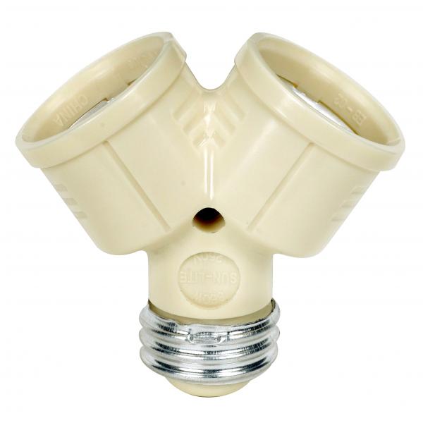 Single to Twin Lampholder - Ivory Finish - 2-3/4" Overall Height - 2" Extension - 660W Max - 250V Total