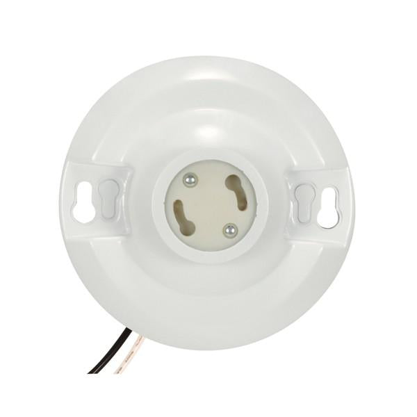 Keyless White Phenolic GU24 Ceiling Receptacle - 6" AWM B/W Leads 105C - 4-1/2" Diameter - 300W - 300V