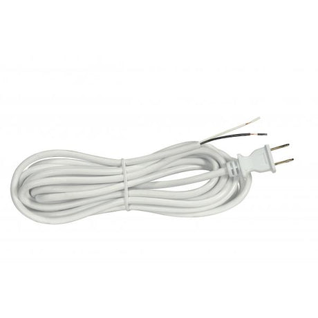 15 Foot 18/2 SVT 105C Heavy Duty Cord Set - White Finish - 50 Carton - 2 Prong Molded Plug - Stripped And Slit