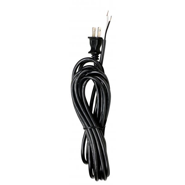15 Foot 18/2 SVT 105C Heavy Duty Cord Set - Black Finish - 50 Carton - 2 Prong Molded Plug - Stripped And Slit
