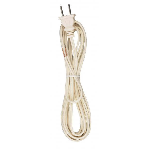 10 Foot 18/2 SPT-1 105C Cord Set - Ivory Finish - 48" Hank - 150 Carton - Molded Polarized Plug - Tinned Tips 3/4" Strip With 2" Slit