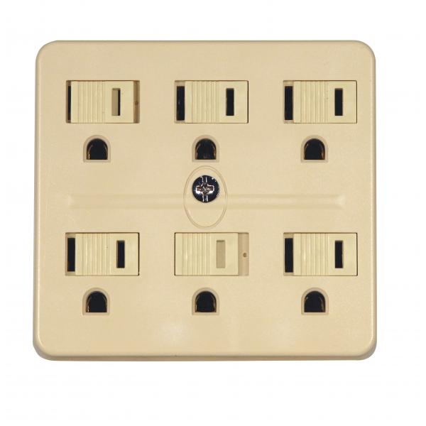 6 Outlet Grounded Adapter - Ivory Finish - 15A-125V - 1875W