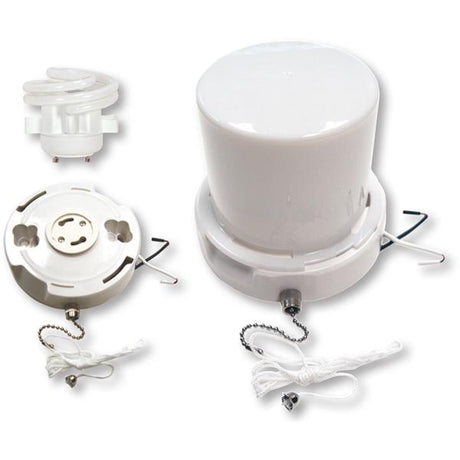 GU24 Base - Squat pull chain fluorescent ceiling fixture with twist-on Lexan lens