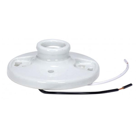Keyless Glazed Porcelain Ceiling Receptacle - 7" AWM B/W Leads 105C - Screw Terminals - 4-3/8" Diameter - 660W - 250V