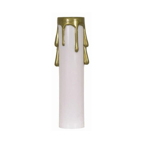 Plastic Drip Candle Cover - White Plastic With Gold Drip - 13/16" Inside Diameter - 7/8" Outside Diameter - 3" Height