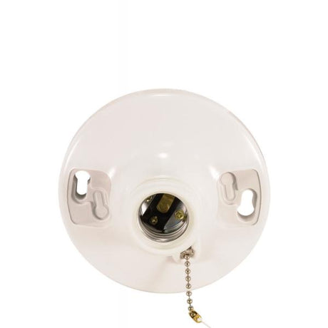 4 Terminal White Phenolic On-Off Pull Chain Ceiling Receptacle - Screw Terminals - 4-1/2" Diameter - 250W - 250V