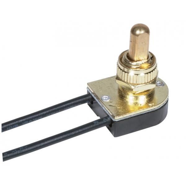 On-Off Metal Push Switch - 3/8" Metal Bushing - Single Circuit - 6A-125V, 3A-250V Rating - Brass Finish