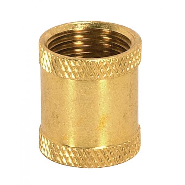 Brass Coupling - 7/8" Long - 3/8 IP - Burnished And Lacquered