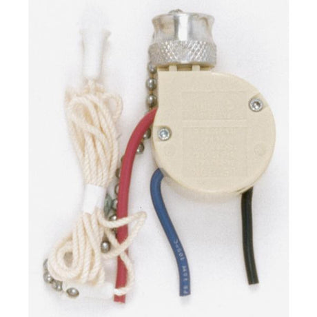 3-Way Ceiling Fan Switch - 2 Circuit With Metal Chain - White Cord And Bell - 6A-125V, 3A-250V Rating - Nickel Finish
