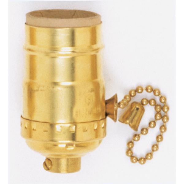 On-Off Pull Chain Socket - 1/8 IPS - 3 Piece Stamped Solid Brass - Polished Nickel Finish - 660W - 250V - With Set Screw