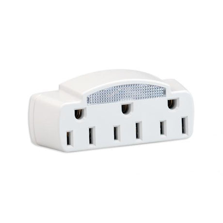 Single To Triple Adapter With Glow Light - White Finish - 15A-125V - 1875W