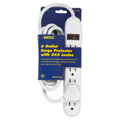 6 Outlet Standard Surge Strip With Flat Plug - 6 Foot Cord - 14/3 SJT - Indoor Use Only - 245 Joules - 15A-125V, 1875W