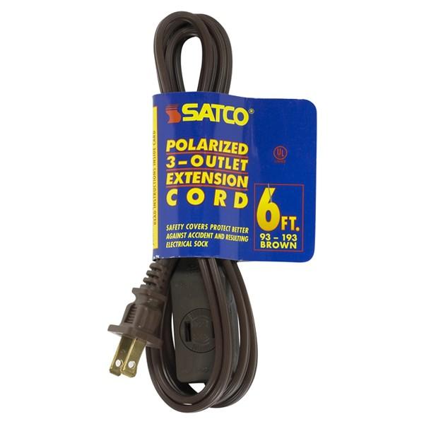 6 Foot Extension Cord - Brown Finish - 16/2 SPT-2 - Indoor Only - 13A-125V-1625W Rating