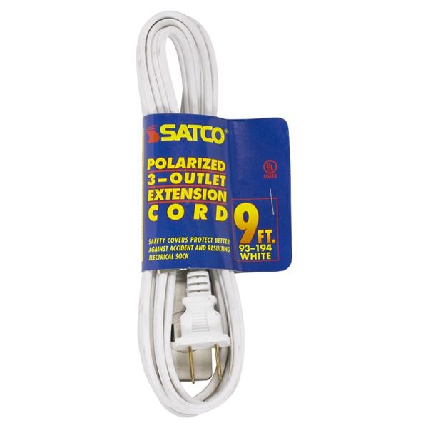 9 Foot Extension Cord - White Finish - 16/2 SPT-2 - Indoor Only - 13A-125V-1625W Rating