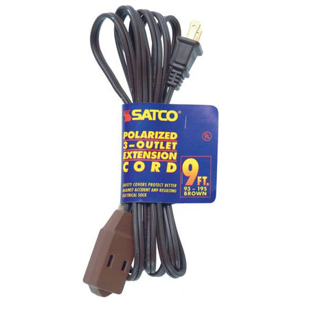 9 Foot Extension Cord - Brown Finish - 16/2 SPT-2 - Indoor Only - 13A-125V-1625W Rating