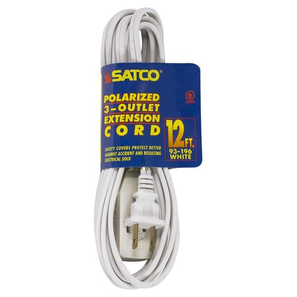12 Foot Extension Cord - White Finish - 16/2 SPT-2 - Indoor Only - 13A-125V-1625W Rating