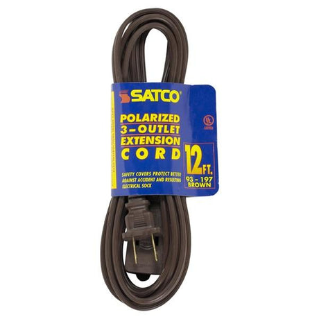 12 Foot Extension Cord - Brown Finish - 16/2 SPT-2 - Indoor Only - 13A-125V-1625W Rating