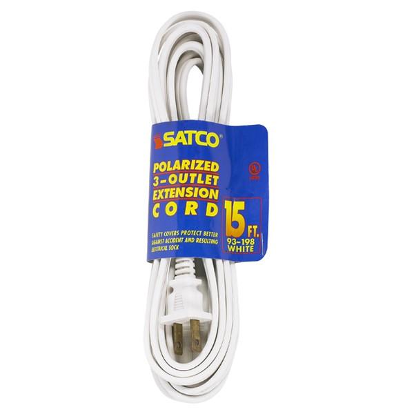 15 Foot Extension Cord - White Finish - 16/2 SPT-2 - Indoor Only - 13A-125V-1625W Rating