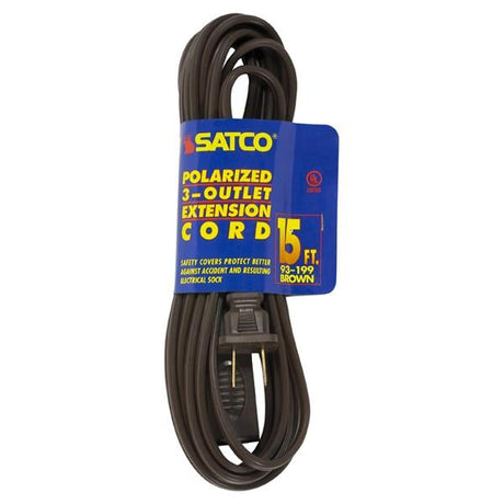 15 Foot Extension Cord - Brown Finish - 16/2 SPT-2 - Indoor Only - 13A-125V-1625W Rating