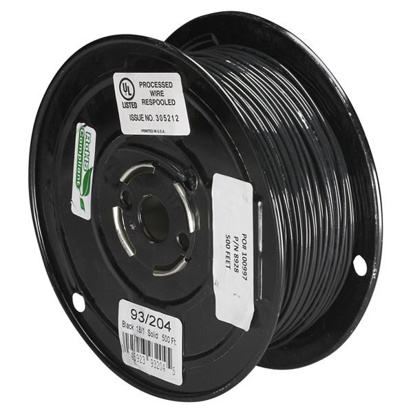 Lighting Bulk Wire - 18/1 Solid 105C AWM TFN-PVC - Nylon - 500 Foot/Spool - Black