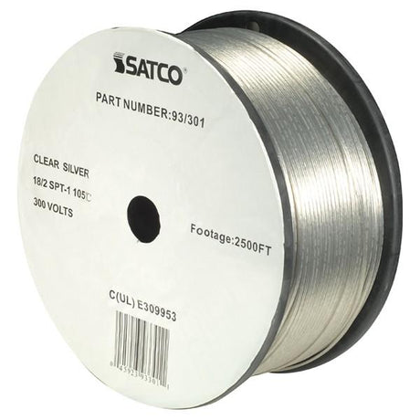 Lamp And Lighting Bulk Wire - 18/2 SPT-1 105C - 2500 Foot/Reel - Clear Silver