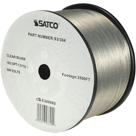 Lamp And Lighting Bulk Wire - 18/2 SPT-1.5 105C - 2500 Foot/Reel - Clear Silver