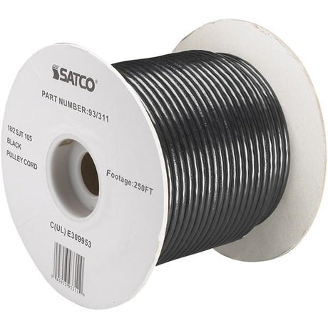 Pulley Bulk Wire - 18/2 SJT 105C Pulley Cord - 250 Foot/Spool - Black