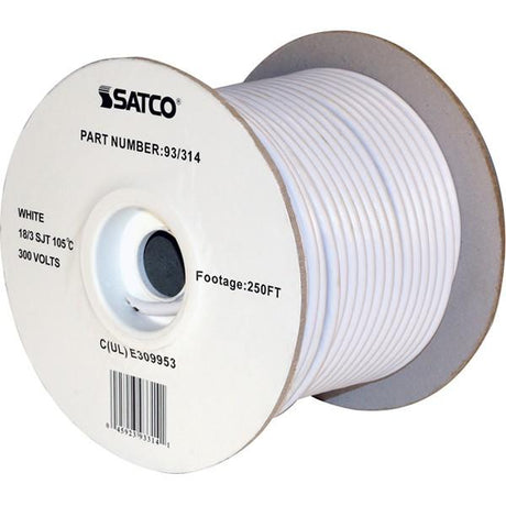 Pulley Bulk Wire - 18/3 SJT 105C Pulley Cord - 250 Foot/Spool - White