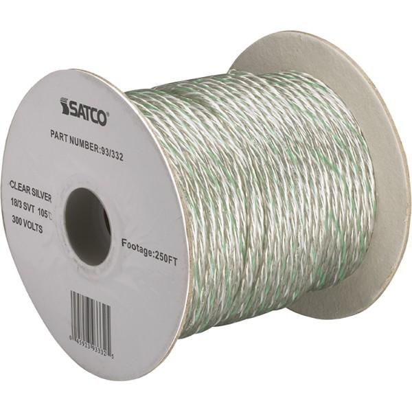 Pulley Bulk Wire - 18/3 SVT 105C Pulley Cord - 250 Foot/Spool - Clear Silver
