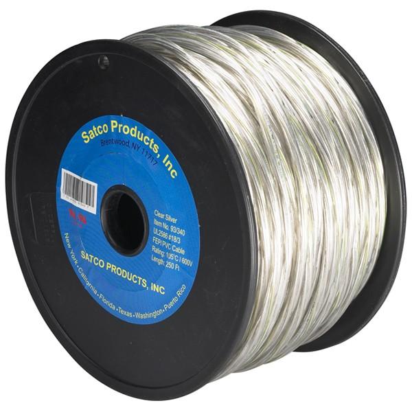 Pulley Bulk Wire - 18/3 FEP PVC 600V High Temperature 105C Teflon - Tinned Copper - 250 Foot/Spool - Clear Silver