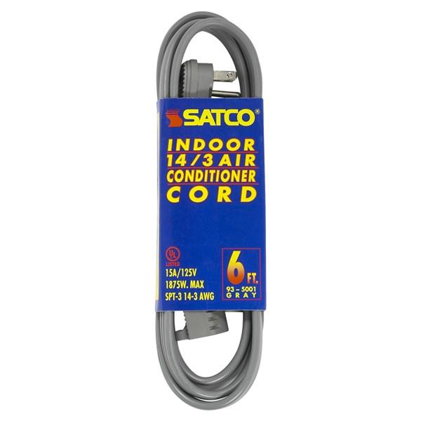 6 Foot Gray Heavy Duty Air Conditioner/Appliance Cord - 14/3 Ga. SPT-3 Gray Cord With Sleeve - 15A-125V - 1875W