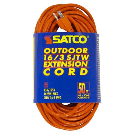 50 Foot Orange Heavy Duty Outdoor Extension Cord - 16/3 Ga. SJTW-3 Orange Cord With Sleeve - 13A-125V - 1625W