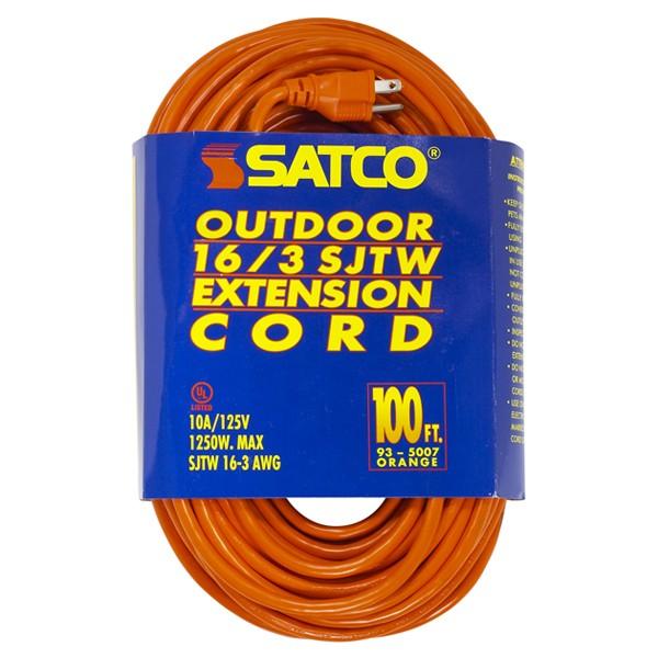 100 Foot Orange Heavy Duty Outdoor Extension Cord - 16/3 Ga. SJTW-3 Orange Cord With Sleeve - 10A-125V - 1250W