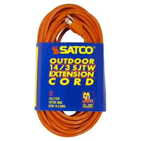 50 Foot Orange Heavy Duty Outdoor Extension Cord - 14/3 Ga. SJTW-3 Orange Cord With Sleeve - 15A-125V - 1875W