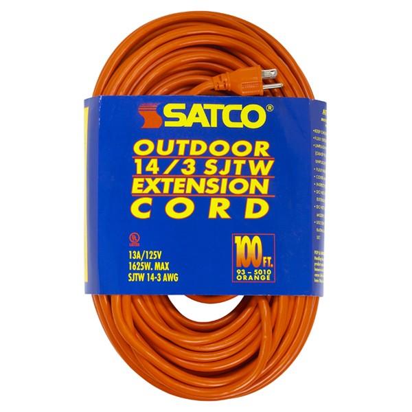 100 Foot Orange Heavy Duty Outdoor Extension Cord - 14/3 Ga. SJTW-3 Orange Cord With Sleeve - 13A-125V - 1625W