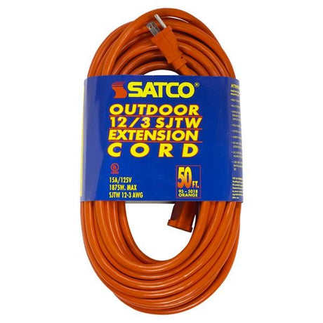 50 Foot Orange Heavy Duty Outdoor Extension Cord - 12/3 Ga. SJTW-3 Orange Cord With Sleeve - 15A-125V - 1875W