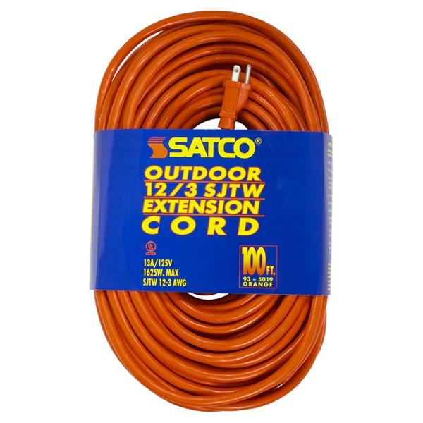 100 Foot Orange Heavy Duty Outdoor Extension Cord - 12/3 Ga. SJTW-3 Orange Cord With Sleeve - 13A-125V - 1625W