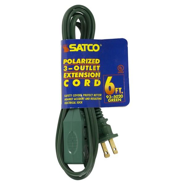 6 Foot Extension Cord - Green Finish - 16/2 SPT-2 - Indoor Only - 13A-125V-1625W Rating