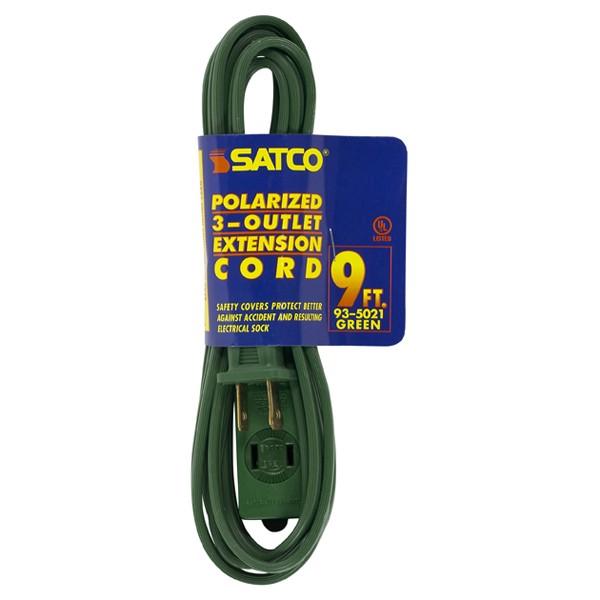 9 Foot Extension Cord - Green Finish - 16/2 SPT-2 - Indoor Only - 13A-125V-1625W Rating