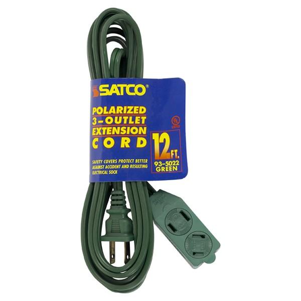 12 Foot Extension Cord - Green Finish - 16/2 SPT-2 - Indoor Only - 13A-125V-1625W Rating