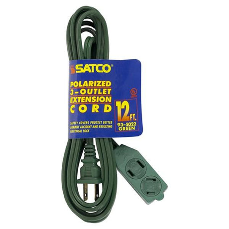 12 Foot Extension Cord - Green Finish - 16/2 SPT-2 - Indoor Only - 13A-125V-1625W Rating