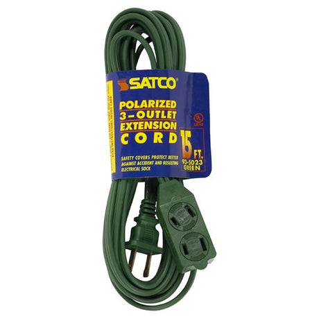 15 Foot Extension Cord - Green Finish - 16/2 SPT-2 - Indoor Only - 13A-125V-1625W Rating