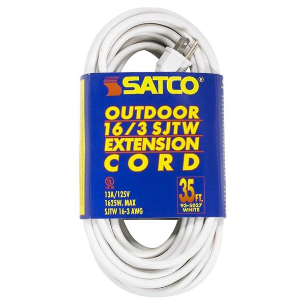 35 Foot White Heavy Duty Outdoor Extension Cord - 16/3 Ga. SJTW-3 White Cord With Sleeve - 13A-125V - 1625W
