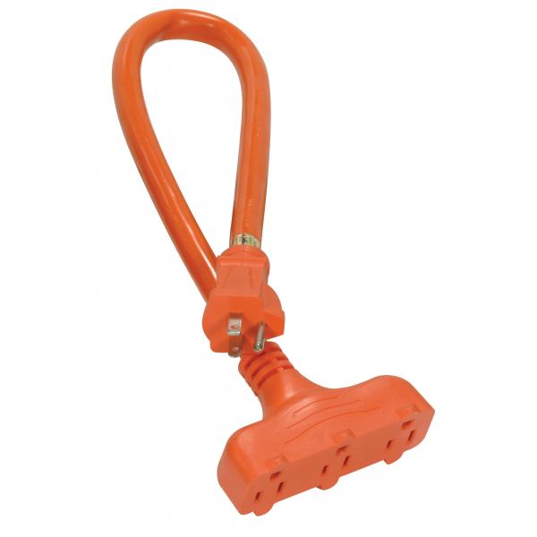 2 Foot Orange Heavy Duty 3 Outlet Outdoor Extension Cord - 12/3 Ga. STW Orange 3 Outlet Cord - 15A-125V - 1825W