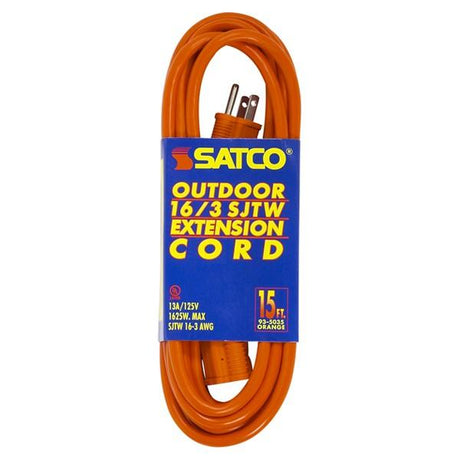 15 Foot Orange Heavy Duty Outdoor Extension Cord - 16/3 Ga. SJTW-3 Orange Cord With Sleeve - 13A-125V - 1625W